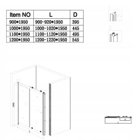 Calbati Drzwi prysznicowe 120cm przesuwne ścianka szkło 6mm 23178258